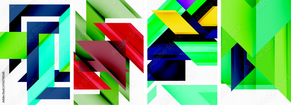 Bright colorful geometric abstract poster background set Bright colorful geometric abstract poster background set