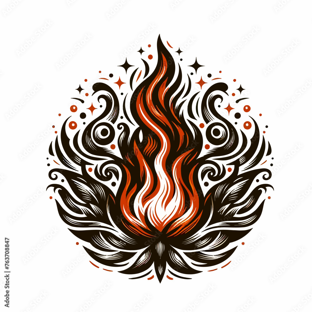 Fire, camp fire, bonfire, bale fire and tribal tattoo. Fire, camp fire, bonfire, bale fire and tribal tattoo.