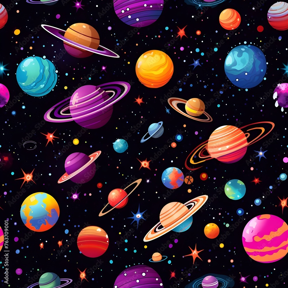 Seamless pattern of spaceships and stars and galaxies based on sci-fi movies Seamless pattern of spaceships and stars and galaxies based on sci-fi movies