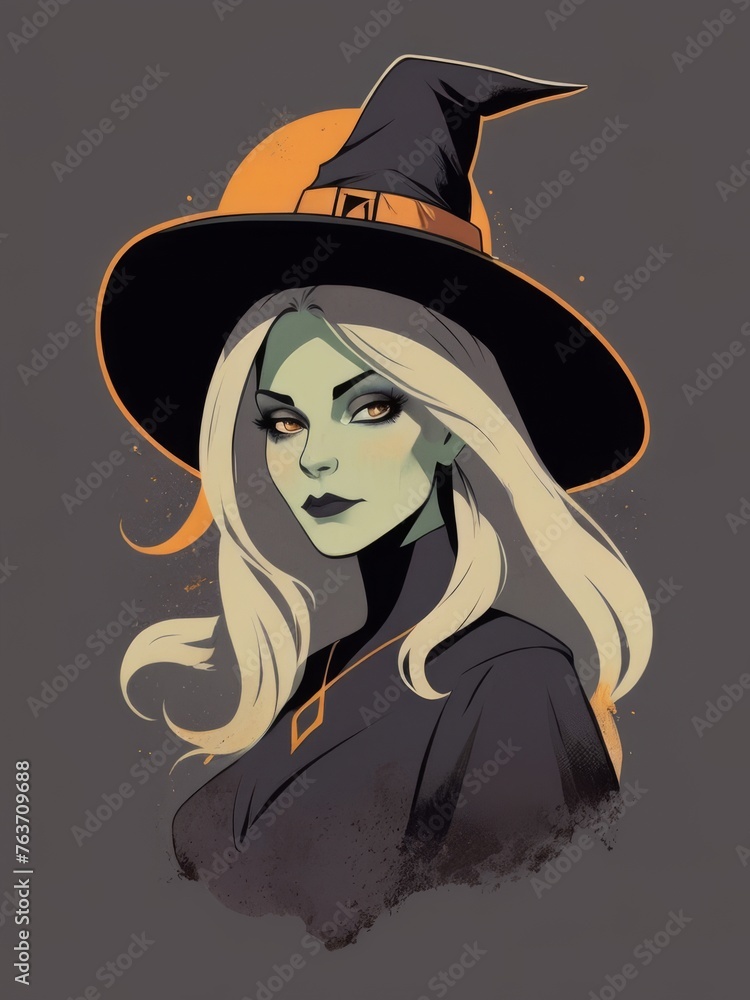 witch flat art illustration for t-shirt design