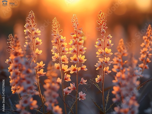 Flowers glowing in the soft, warm light of dusk