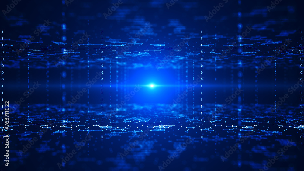 Abstract technology big data with number one and zero background concept. Digital data flow line and dot blue color on dark background. 3D rendering. Abstract technology big data with number one and zero background concept. Digital data flow line and dot blue color on dark background. 3D rendering.