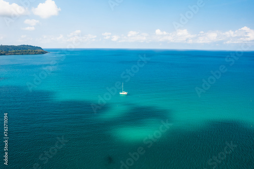 Clear blue sea on the island from above