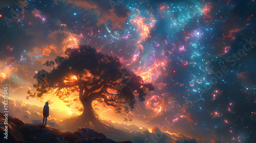 huge trees of life blend with galaxies with generative ai