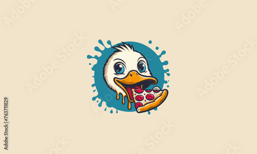 duck eat pizza vector illustration flat design