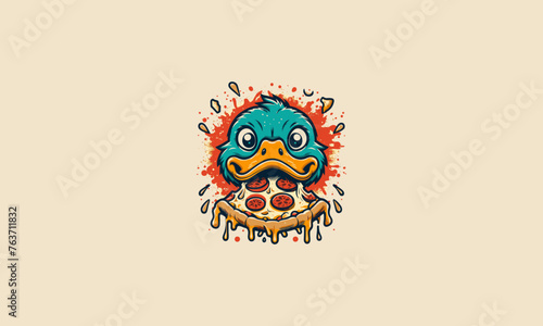 duck eat pizza vector illustration flat design