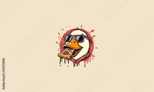 duck eat pizza vector illustration flat design