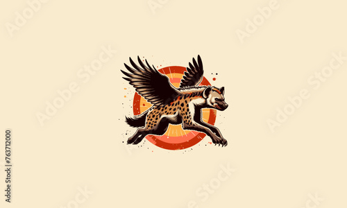 hyena flying with wings vector flat design fangs