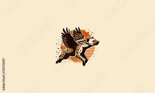 hyena flying with wings vector flat design fangs