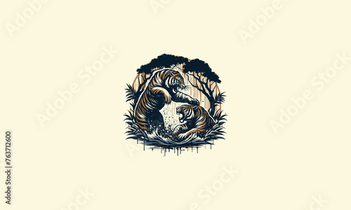 tiger fighter on forest vector mascot design