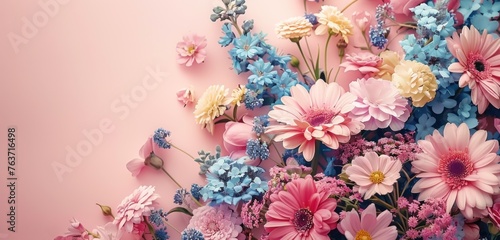 Flowers composition. flowers on Isolated background. Valentines day, mothers day, women's day concept. Women's history month celebration background generative ai with colorful pastel flowers in girl,  photo