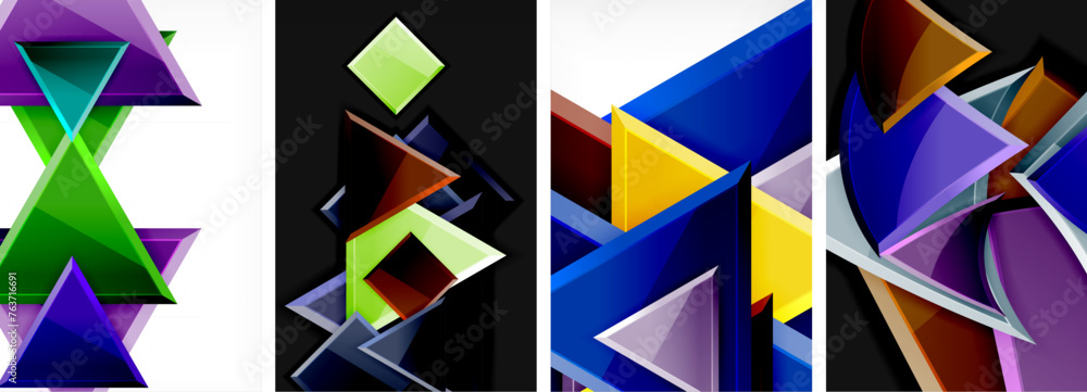 Glossy triangles geometric poster set for wallpaper, business card, cover, poster, banner, brochure, header, website Glossy triangles geometric poster set for wallpaper, business card, cover, poster, banner, brochure, header, website