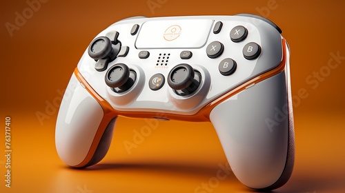 A white gaming controller mockup positioned on a deep orange backdrop, showcasing its buttons and texture with lifelike realism.