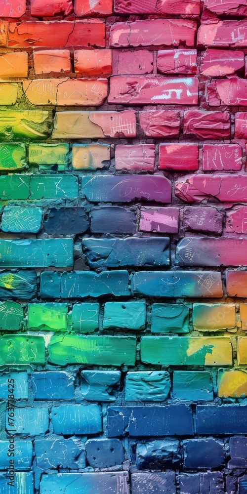Brick wall, rainbow, old, geometry pattern, texture, 3d, background image for mobile phone, ios, Android, banner for instagram stories, vertical wallpaper. Brick wall, rainbow, old, geometry pattern, texture, 3d, background image for mobile phone, ios, Android, banner for instagram stories, vertical wallpaper.