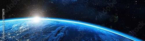 A Stunning image of the Earths curvature highlighting the thin blue line of the atmosphere in outer space.
