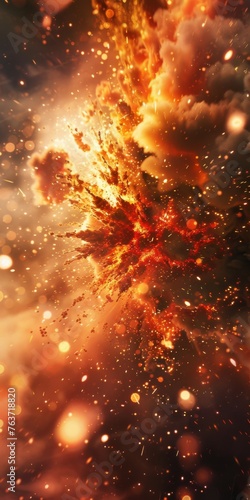 Explosion, red fire, texture, 3d, background image for mobile phone, ios, Android, banner for instagram stories, vertical wallpaper.