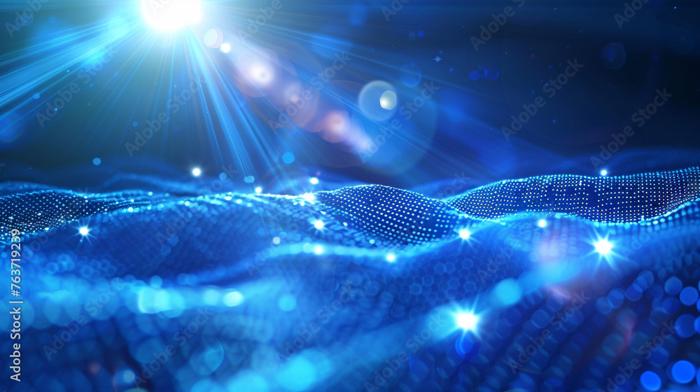 Abstract wave particle technology background design, big data communication technology science and technology concept illustration Abstract wave particle technology background design, big data communication technology science and technology concept illustration