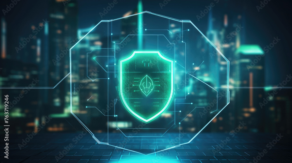 Data Security System Shield Protection Verification Concept with computer blue hologram scanning on business data and all technology wallpaper Data Security System Shield Protection Verification Concept with computer blue hologram scanning on business data and all technology wallpaper