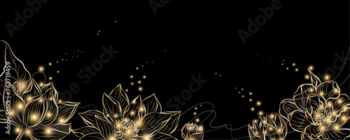 Golden botany lotus flower. Japanese luxury gold banner . Gold lotus line Japanese style Hand drawn vector . Line art style design. Concept traditional Asian holiday card.