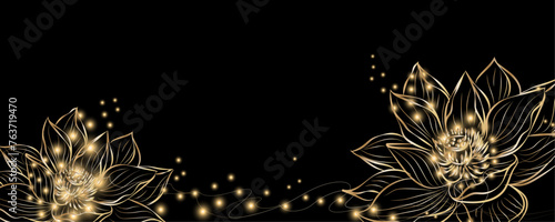 Golden botany lotus flower. Japanese luxury gold banner . Gold lotus line Japanese style Hand drawn vector . Line art style design. Concept traditional Asian holiday card.