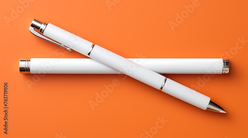A minimalist white smart pen mockup on a gradient tangerine background, reflecting the modern approach to note-taking and creativity. photo