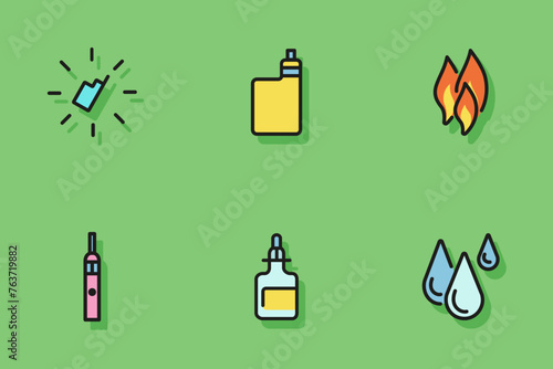 Electronic cigarettes line icon set. Smoke evaporator, e-cigarette with cartridge, e-liquid, flame. Smoking concept. Can be used for topics like modern trends, unhealthy living, addiction