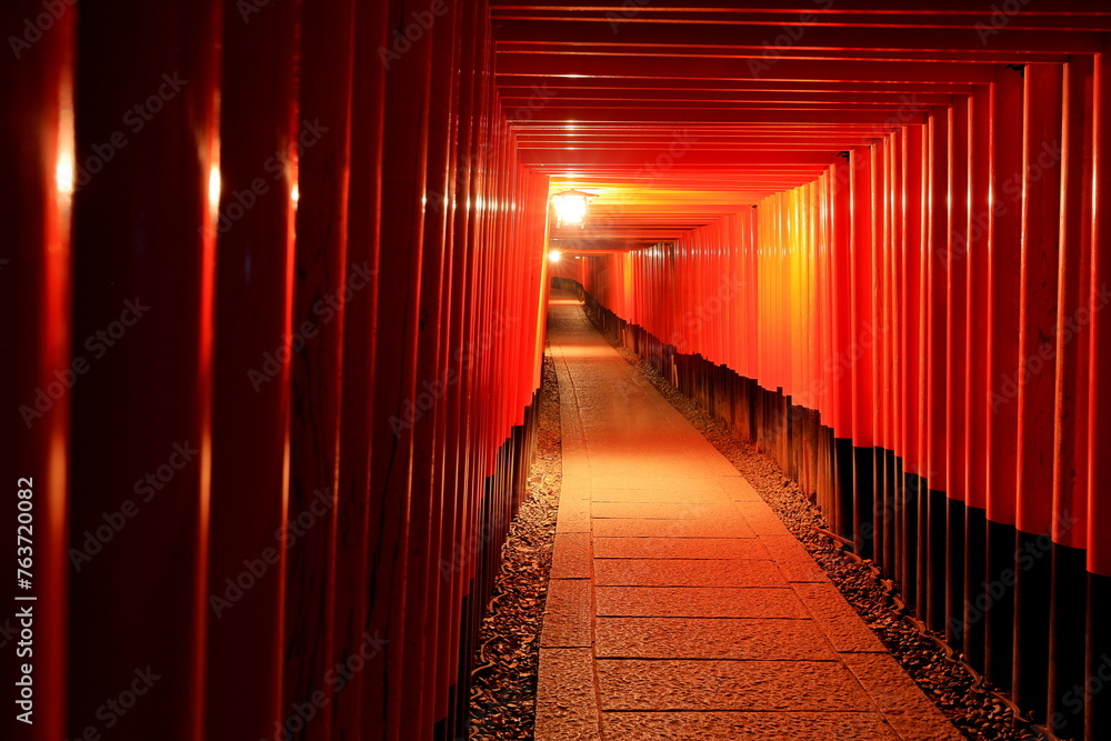 Fototapeta premium Fushimi Inari Taisha with hundreds of traditional gates at Fukakusa, Yabunouchicho, Fushimi Ward, Kyoto, Japan