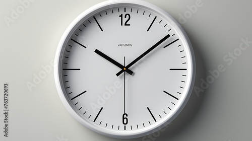 A minimalist white clock mockup on a solid gray background, the HD camera capturing the sleek design and precise timekeeping features.