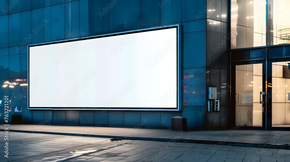 Blank billboard advertisement displayed on commercial building in city at night Blank billboard advertisement displayed on commercial building in city at night