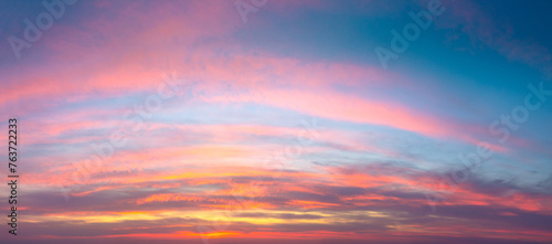 Fototapeta Naklejka Na Ścianę i Meble -  Gentle ligth colors of sunrise sundown sky with pastel  light  clouds, hi resolutions cloudscape panorama. Real