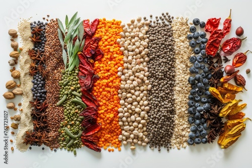Colorful Array of Spices, Legumes, and Berries