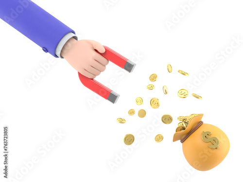 Wallpaper Mural Human hand holding magnet with money bag and coins. Concept of attraction coins. Financial metaphor, revealing the concept of cashback and making money.Supports PNG files with transparent backgrounds. Torontodigital.ca