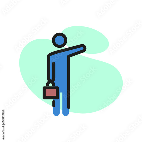 Line icon of man with briefcase hailing taxi. Taxi station, tourist, gesture. Transport concept. Can be used for topics like transportation, travel, tourism