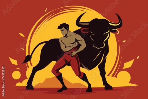 man-in-clinch-with-bull-silhouette-symbol-vector-illustration.eps