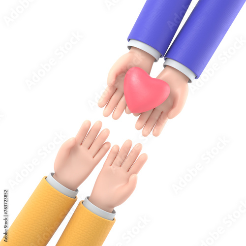 Parents and kid holding red heart in hand. Saint valentine day background. Relationship, family and donorship concept. Cartoon creative design.Supports PNG files with transparent backgrounds. 