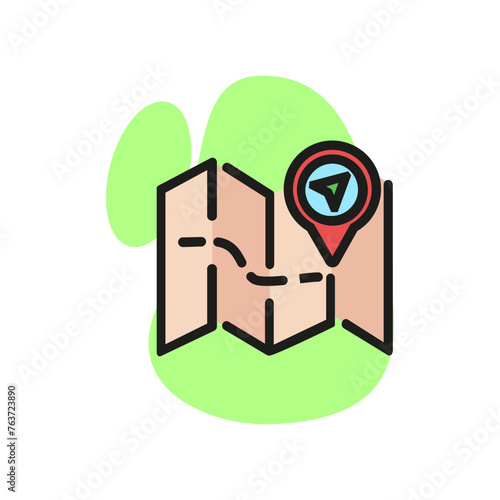 Icon of map with pin pointer. Trip, marker, navigation. Route concept. Can be used for topics like travel, destination, cartography © SurfupVector