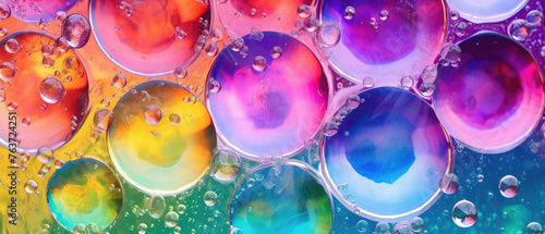 close-up of colorful surface of transparent soap bubble spheres created with Generative AI Technology