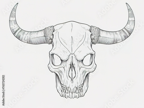 head Buffalo skull. horn isolated on white background
