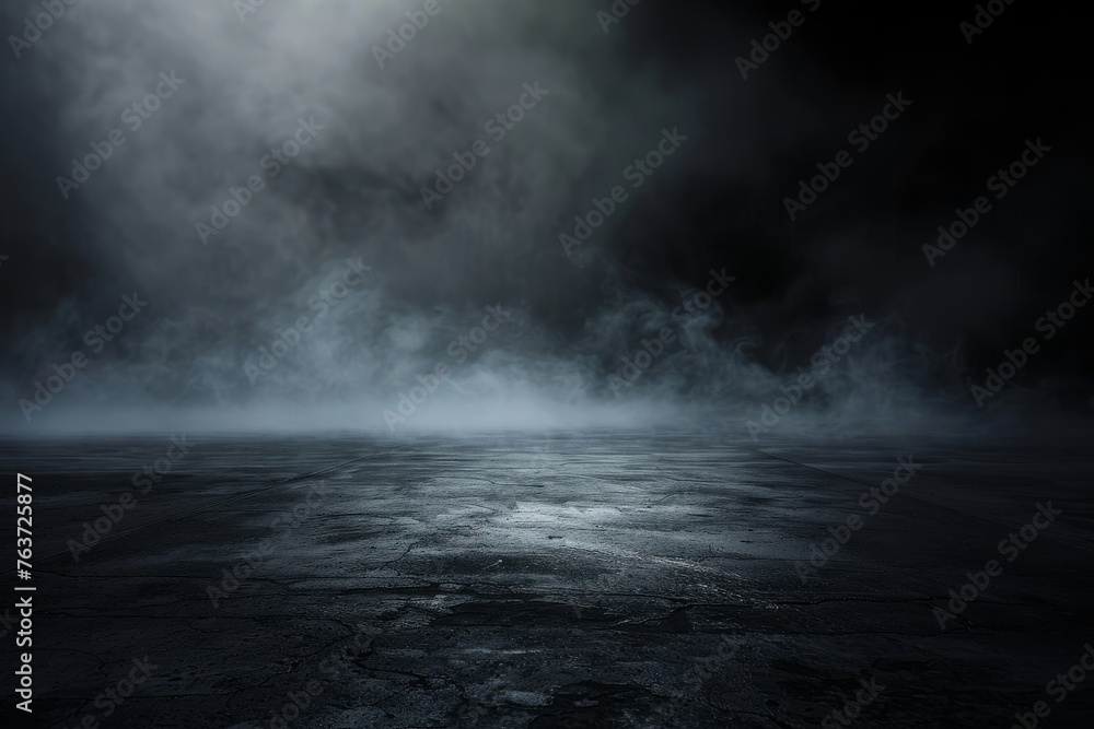 Mysterious and cold concrete surface shrouded in fog, perfect for dark and atmospheric visual projects. - obrazy, fototapety, plakaty 
