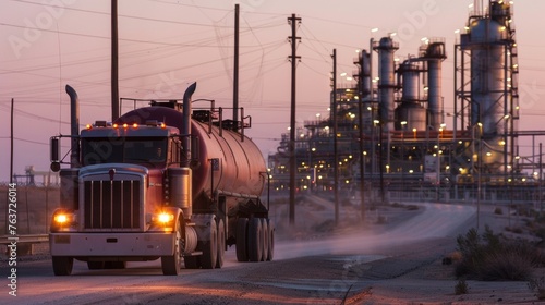 A truck unloads a fresh shipment of crude oil adding to the massive stockpile outside the refinery.