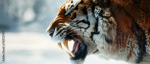 Sabretooth Tiger Isolated on a Blurry Winter Background photo