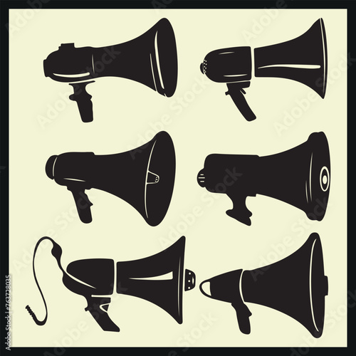 Megaphone Silhouette  vector illustration set 
