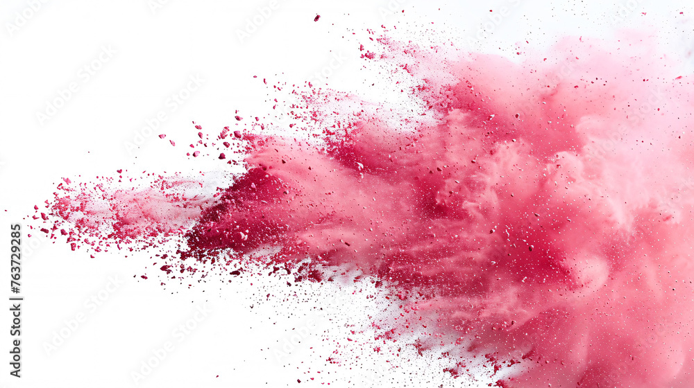 Abstract dust explosion, abstract pink powder splash on white background