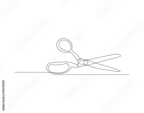 Continuous Line Drawing Of Scissors. One Line Of Scissors For Cutting. Scissors Continuous Line Art. Editable Outline.