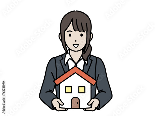 不動産を紹介する女性のイラスト