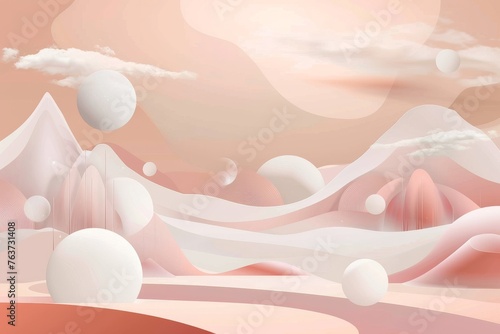 Peach abstract elegance with a blend of spheres and undulating lines, crafting a minimalist yet warm visual experience.