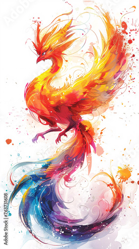 National trend phoenix illustration element, national trend festival scene concept illustration © lin
