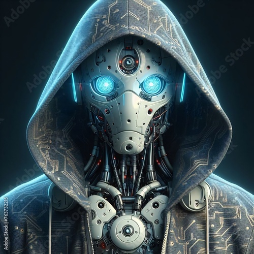 portrait of a futuristic robot with blue eyes 