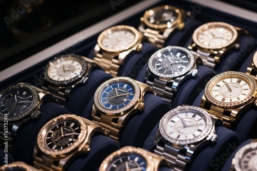 Luxury watches on display at show window