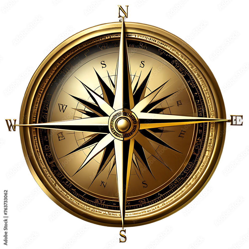 Antique brass compass rose, isolated on transparent background Transparent Background Images
